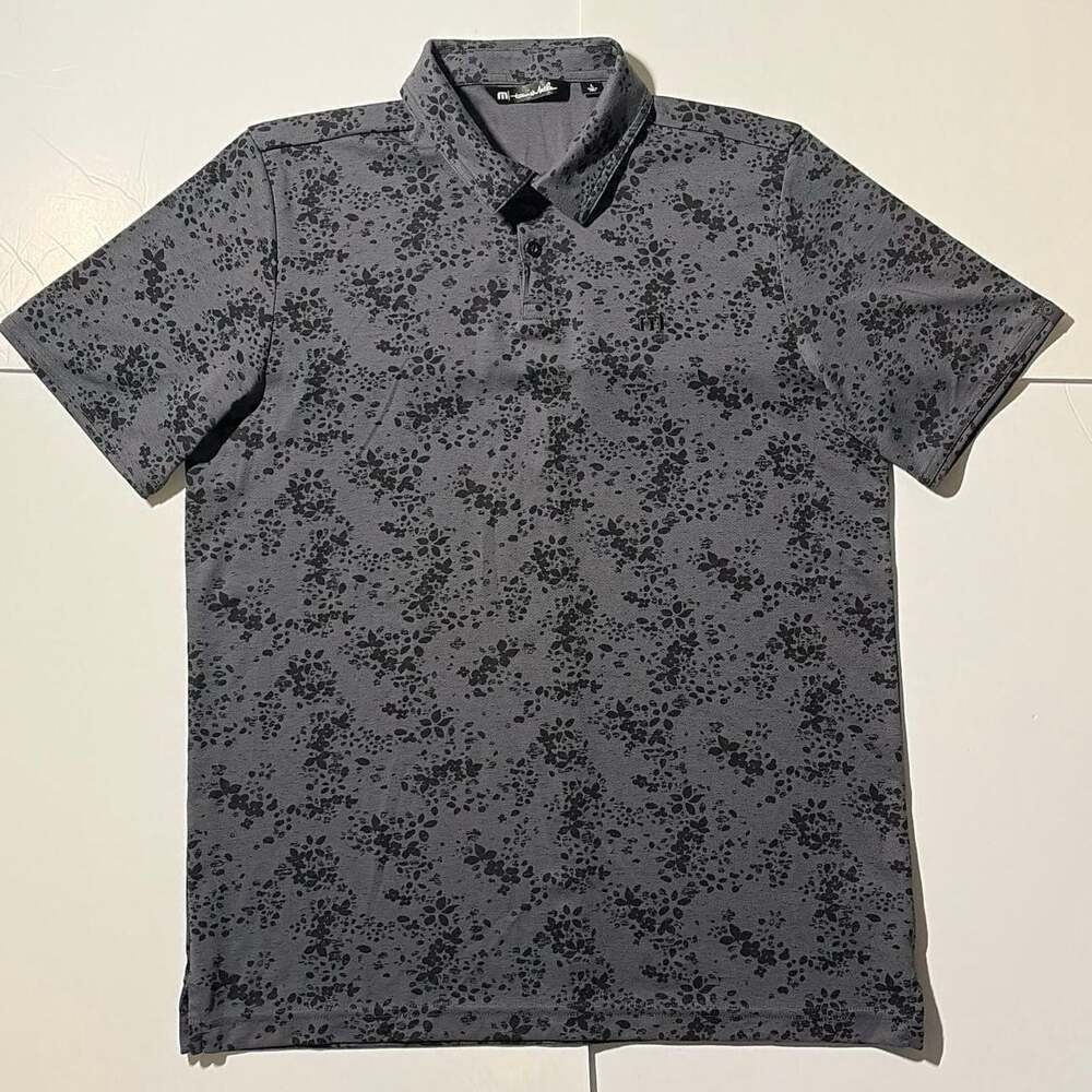 Travis Mathew A Little Spice Polo Shirt Men's Large Gray Floral Golf Casual